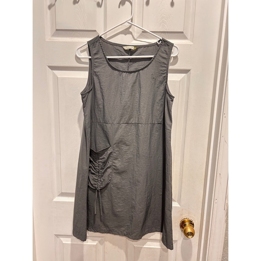 Chalet et Ceci Gray Crinkle Nylon Lagenlook Tunic Dress Ruched Pocket Womens M